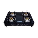 MILTON Premium 4 Burner Black Manual Ignition LPG Glass Top Gas Stove, (ISI Certified)