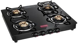 Prestige Marvel Glass Top 4 Burner Gas Stove, Manual Ignition, black