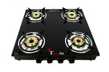 Thermador ISI Certified Toughened 4 Brass Burner Manual Ignition Open Glass Top Gas Stove, LPG Use Only (Black)